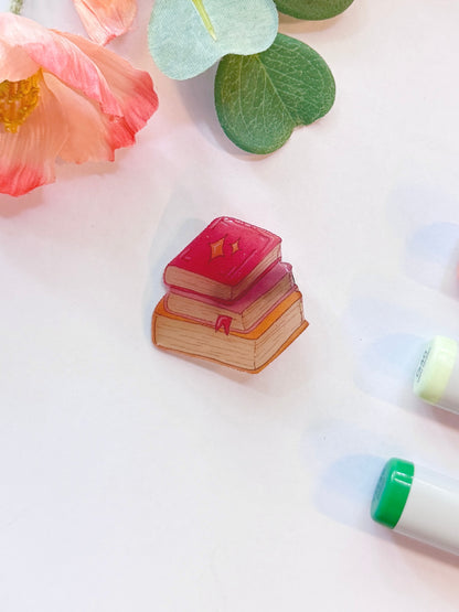 Hand-Illustrated + Handmade Stack of Books Resin Hair Clip