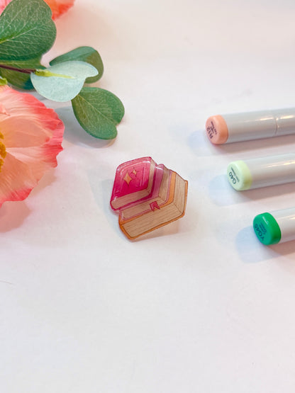Hand-Illustrated + Handmade Stack of Books Resin Hair Clip