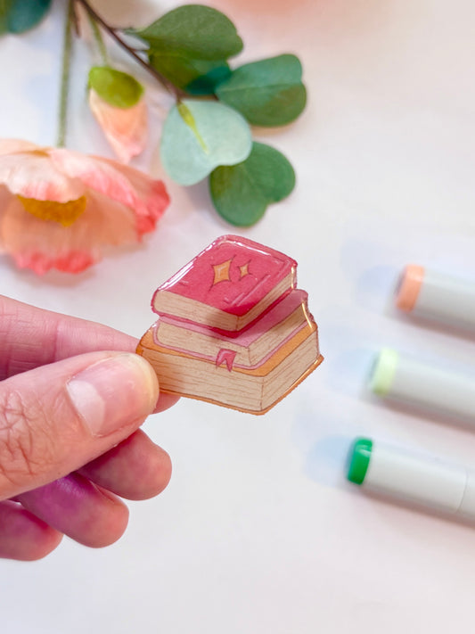 Hand-Illustrated + Handmade Stack of Books Resin Hair Clip