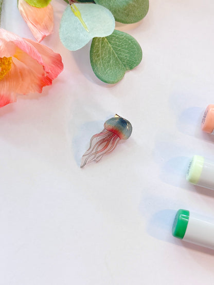 Hand-Illustrated + Handmade Jellyfish Resin Hair Clip