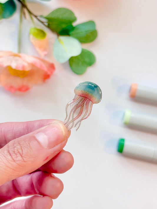 Hand-Illustrated + Handmade Jellyfish Resin Hair Clip