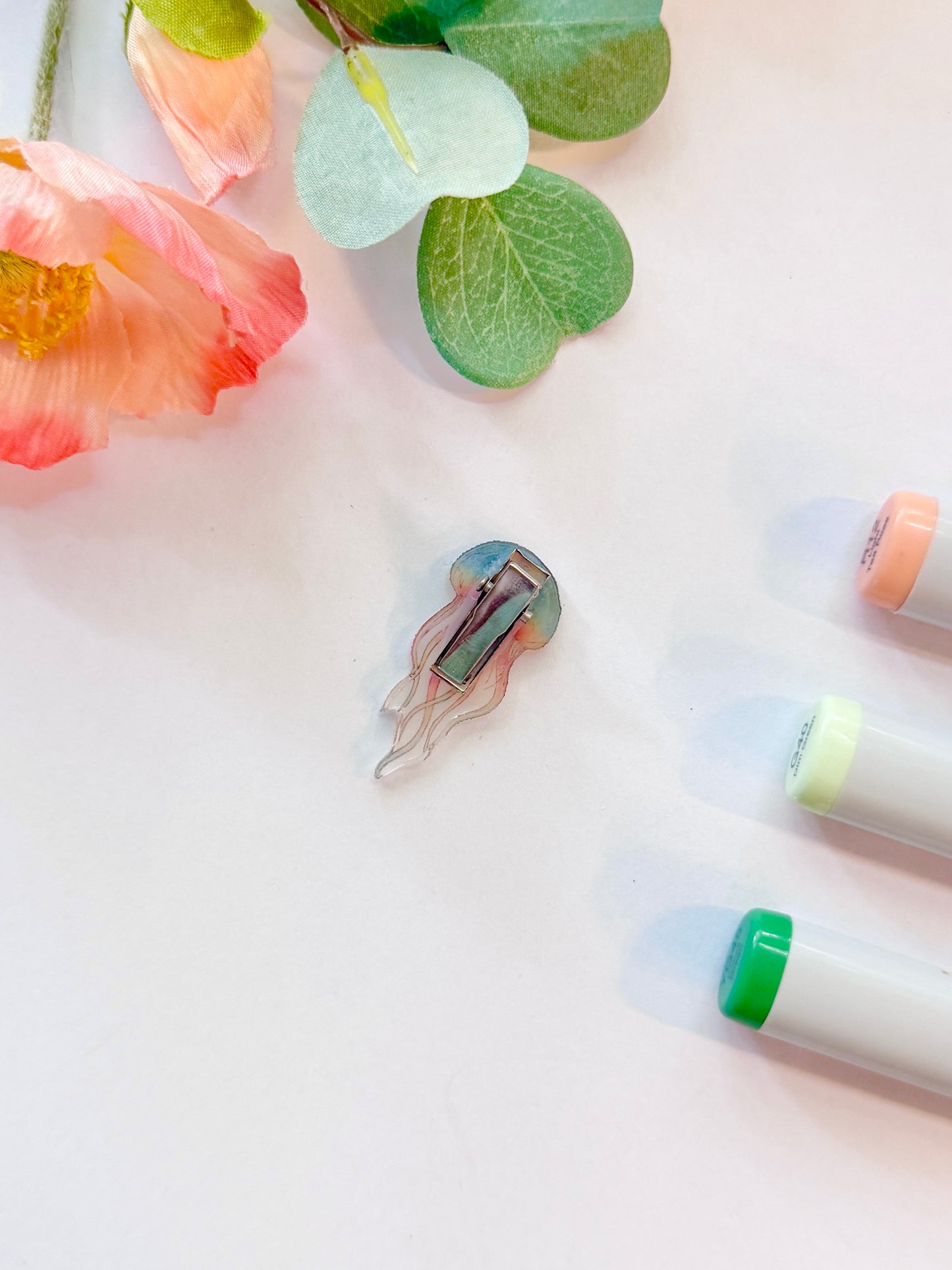 Hand-Illustrated + Handmade Jellyfish Resin Hair Clip