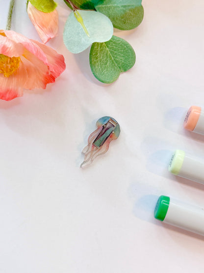 Hand-Illustrated + Handmade Jellyfish Resin Hair Clip