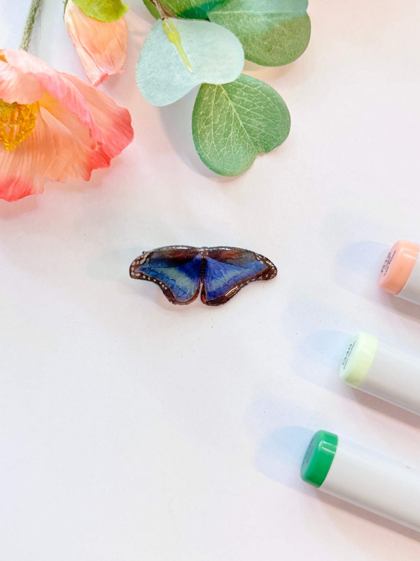 Hand-Illustrated + Handmade Blue Morpho Butterfly Resin Hair Clip