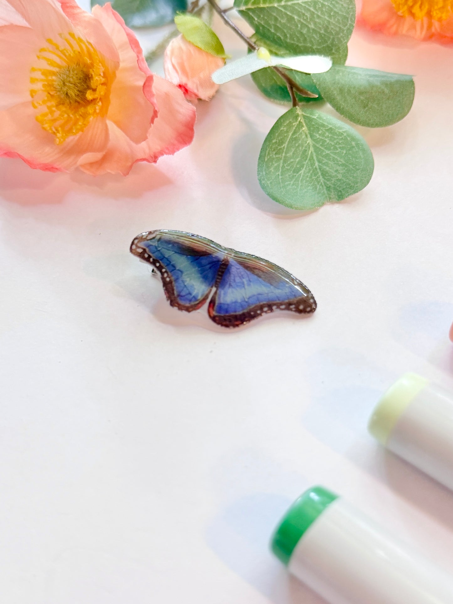 Hand-Illustrated + Handmade Blue Morpho Butterfly Resin Hair Clip