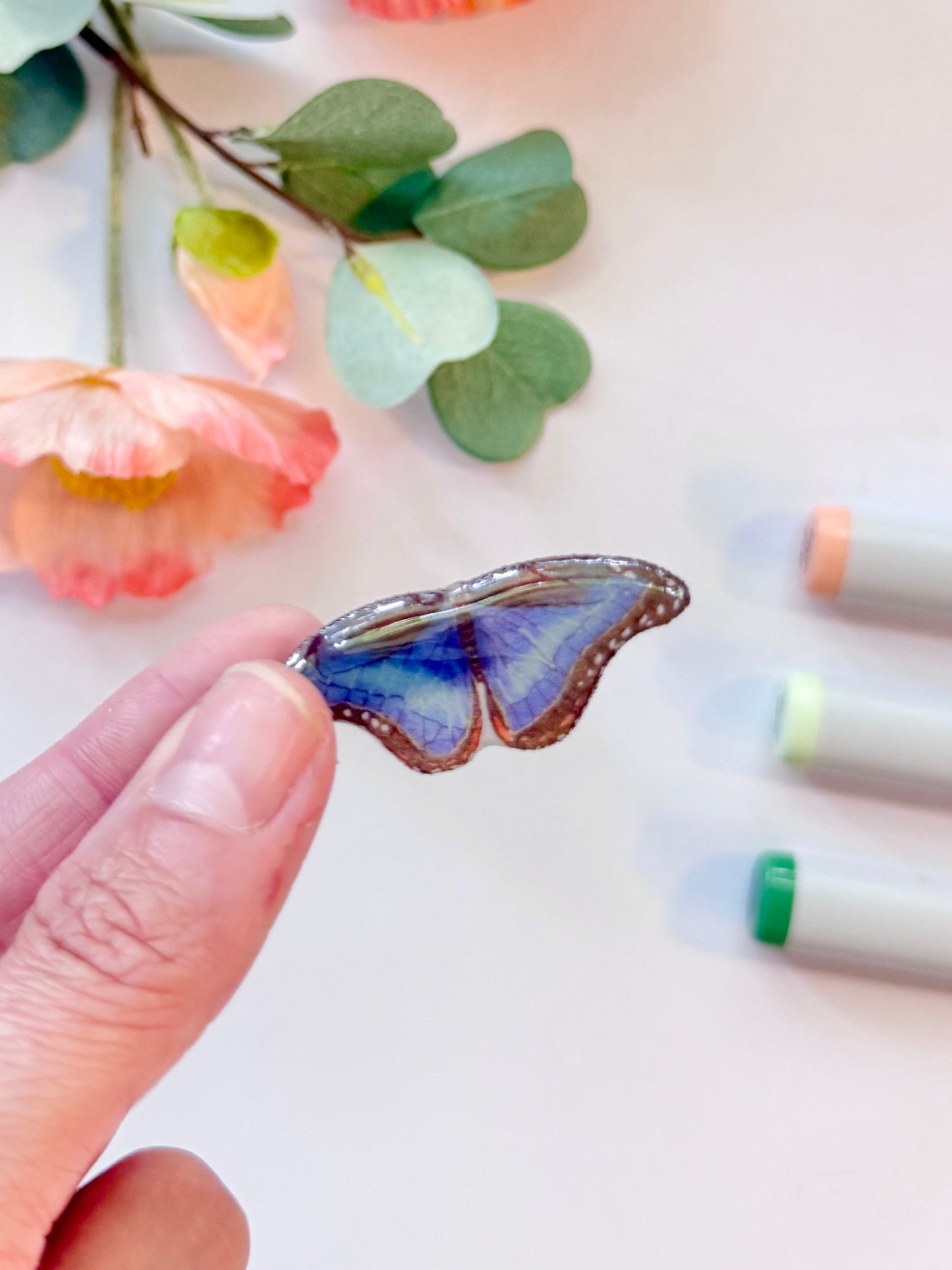Hand-Illustrated + Handmade Blue Morpho Butterfly Resin Hair Clip