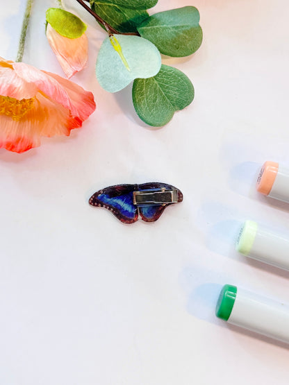 Hand-Illustrated + Handmade Blue Morpho Butterfly Resin Hair Clip