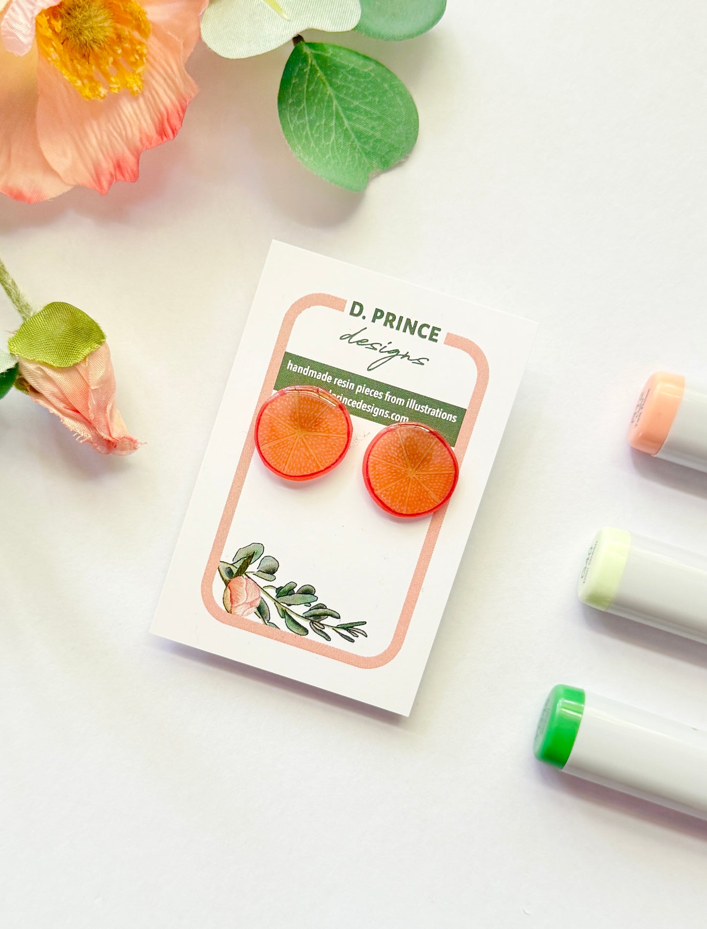 Handmade Acrylic + Resin Stud Earrings | Orange Slices