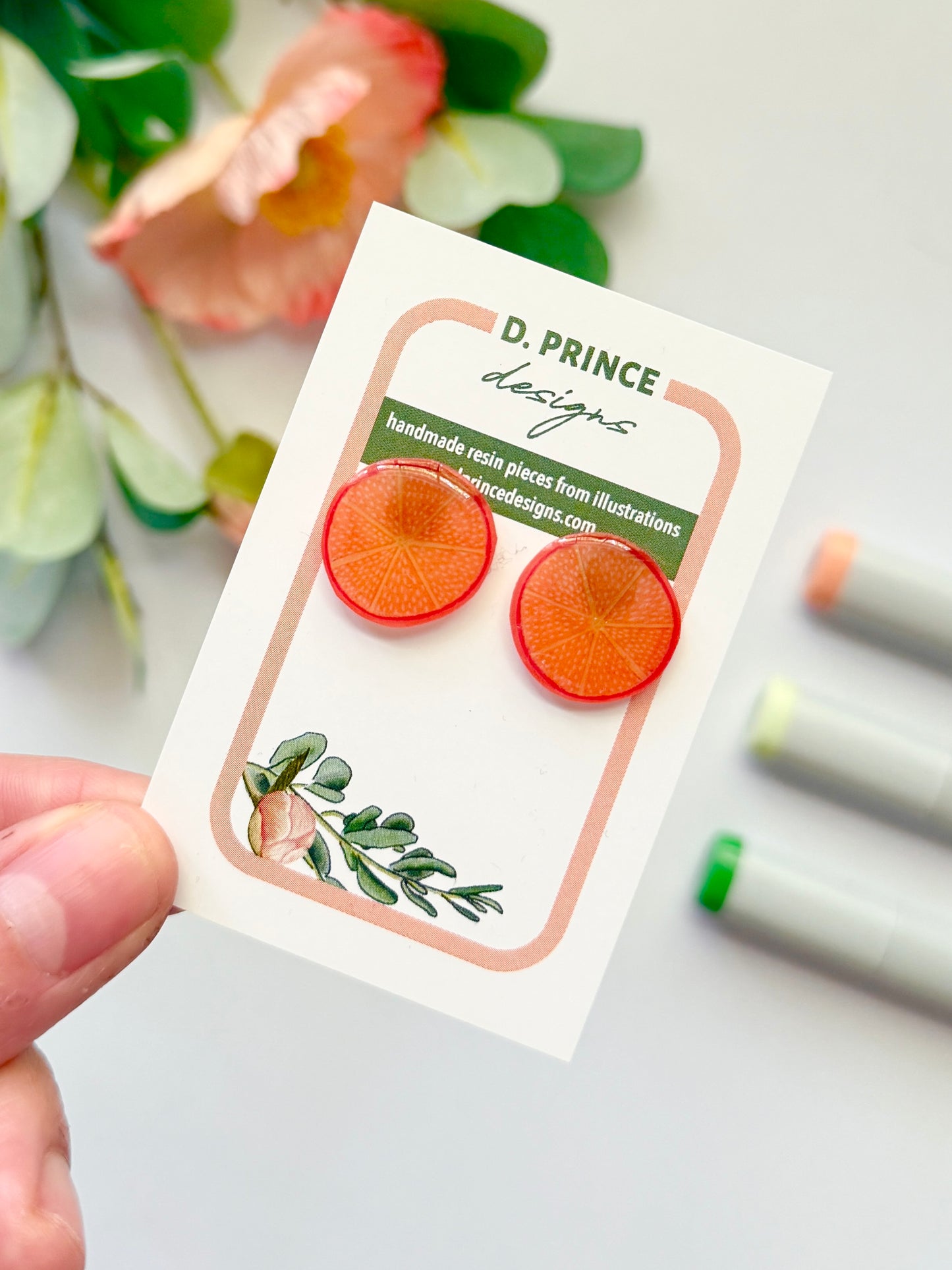 Handmade Acrylic + Resin Stud Earrings | Orange Slices