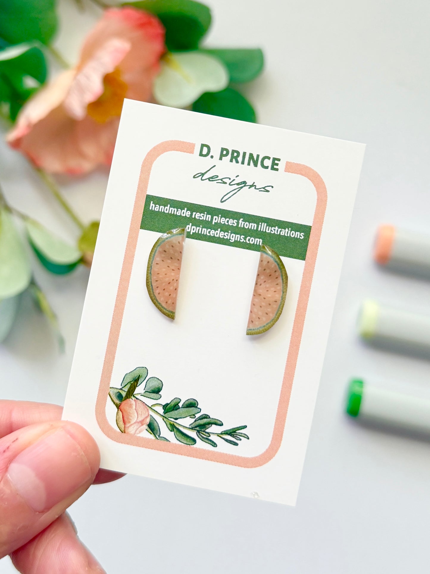 Handmade Acrylic + Resin Stud Earrings | Watermelon Slices