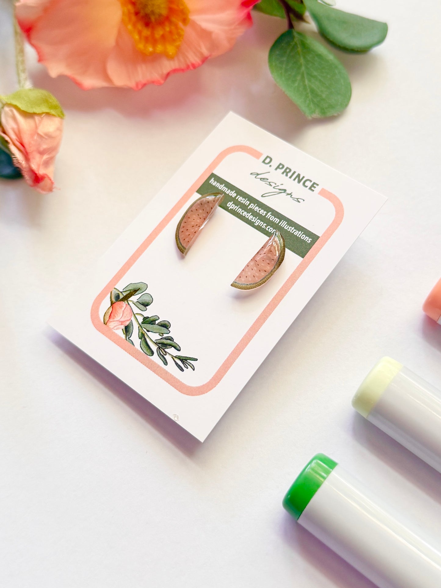 Handmade Acrylic + Resin Stud Earrings | Watermelon Slices