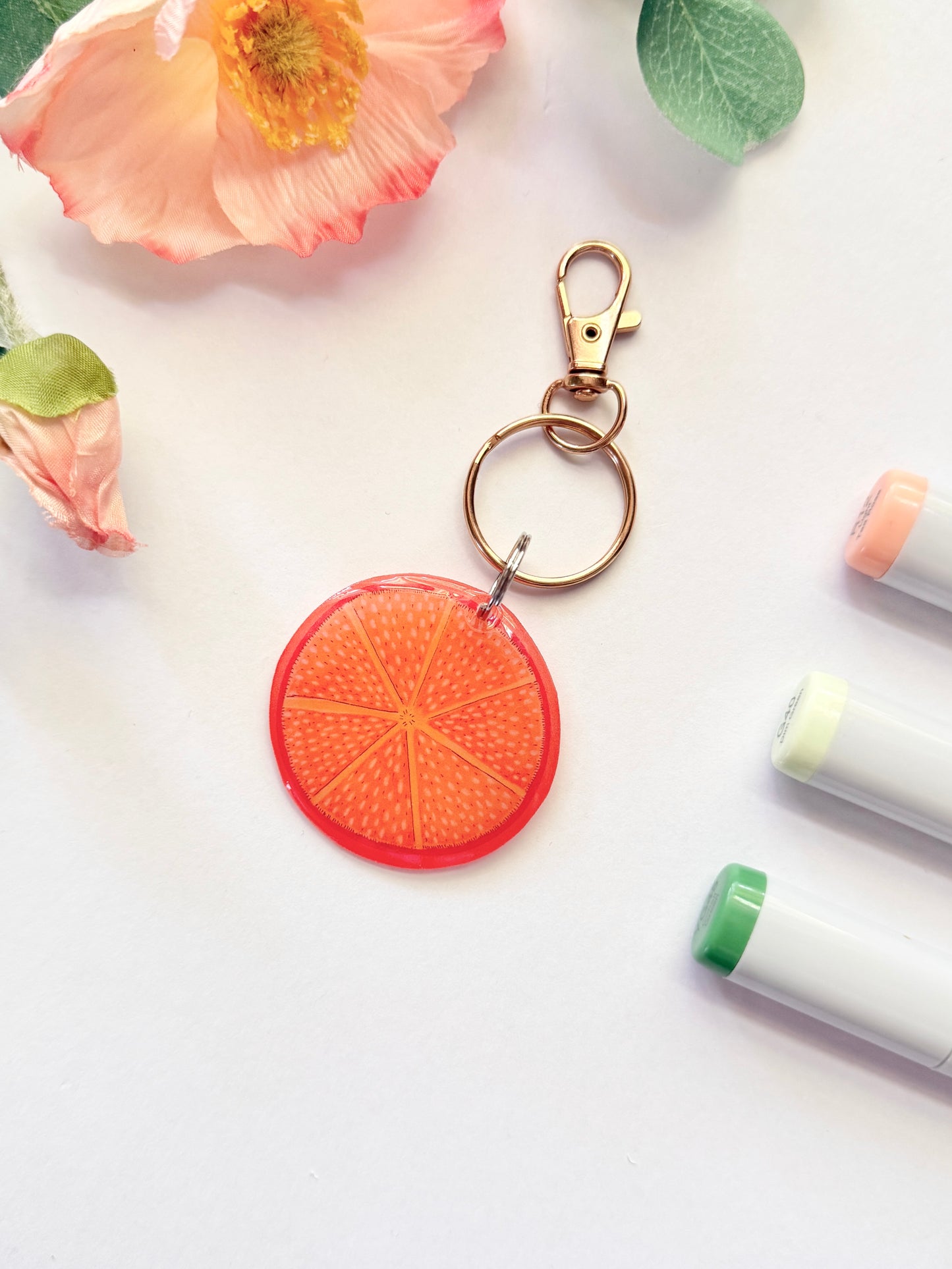 Hand-Illustrated Orange Slice | Handmade Acrylic + Resin Keychain/Bag Charm