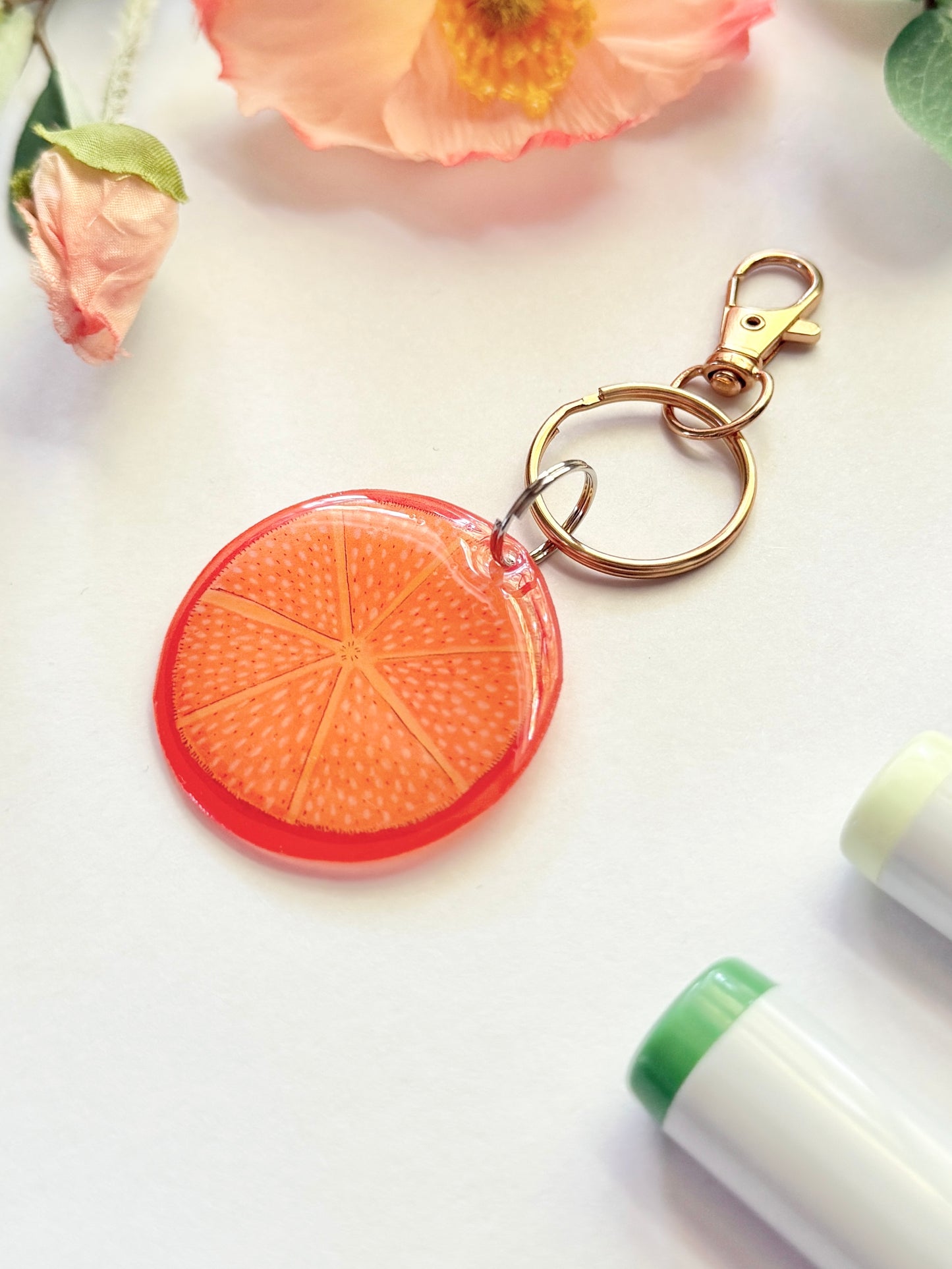Hand-Illustrated Orange Slice | Handmade Acrylic + Resin Keychain/Bag Charm
