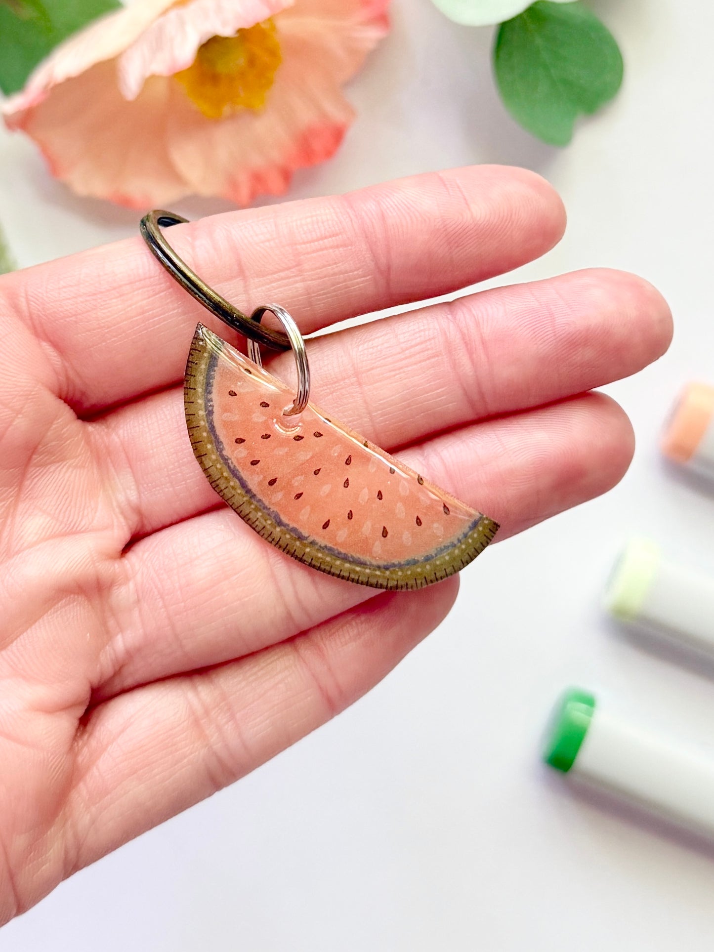 Hand-Illustrated Watermelon | Handmade Acrylic + Resin Keychain/Bag Charm
