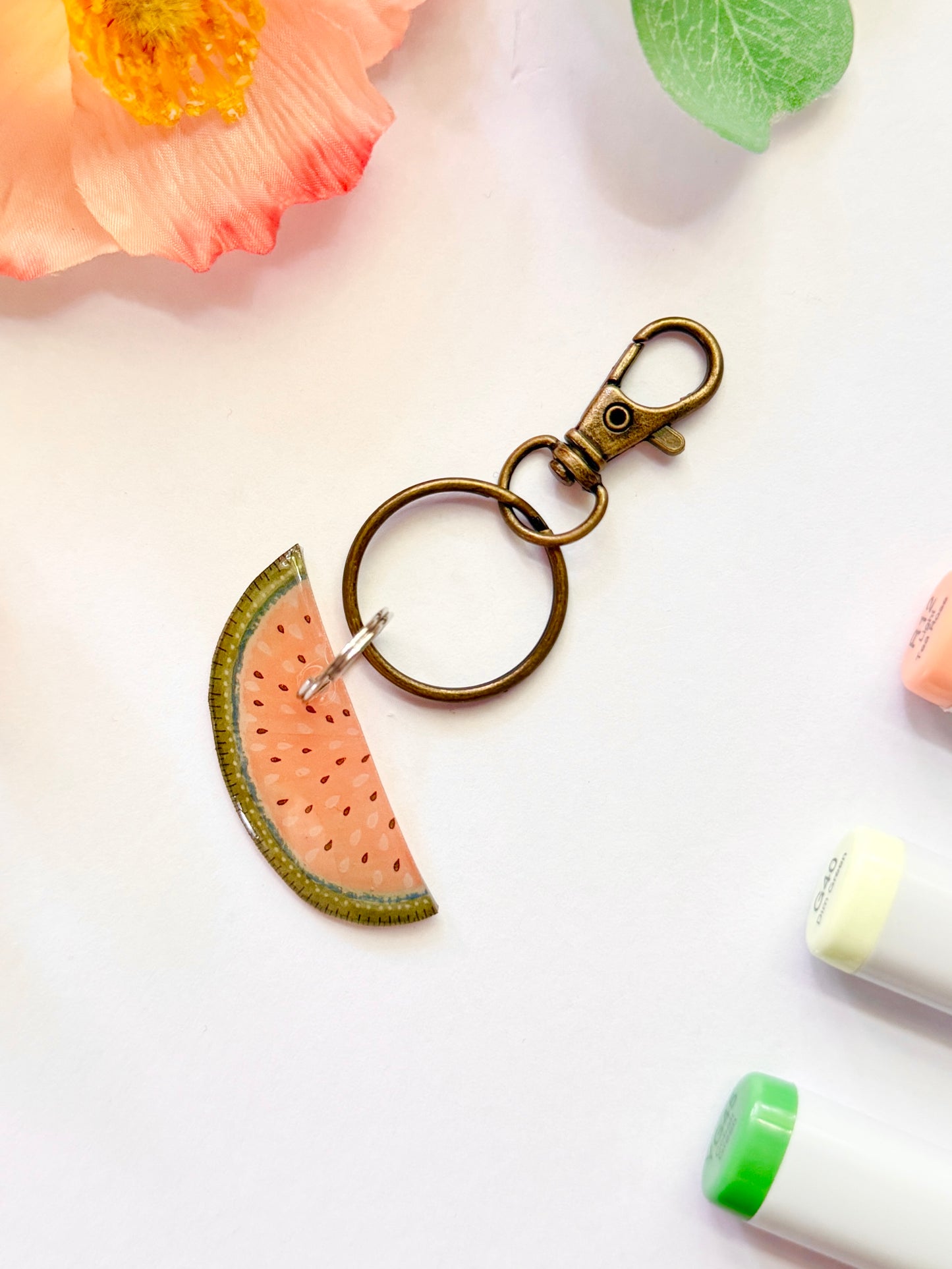 Hand-Illustrated Watermelon | Handmade Acrylic + Resin Keychain/Bag Charm