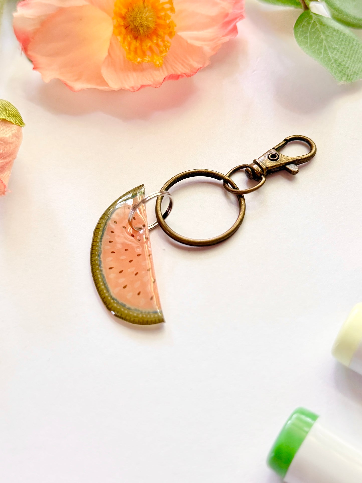 Hand-Illustrated Watermelon | Handmade Acrylic + Resin Keychain/Bag Charm