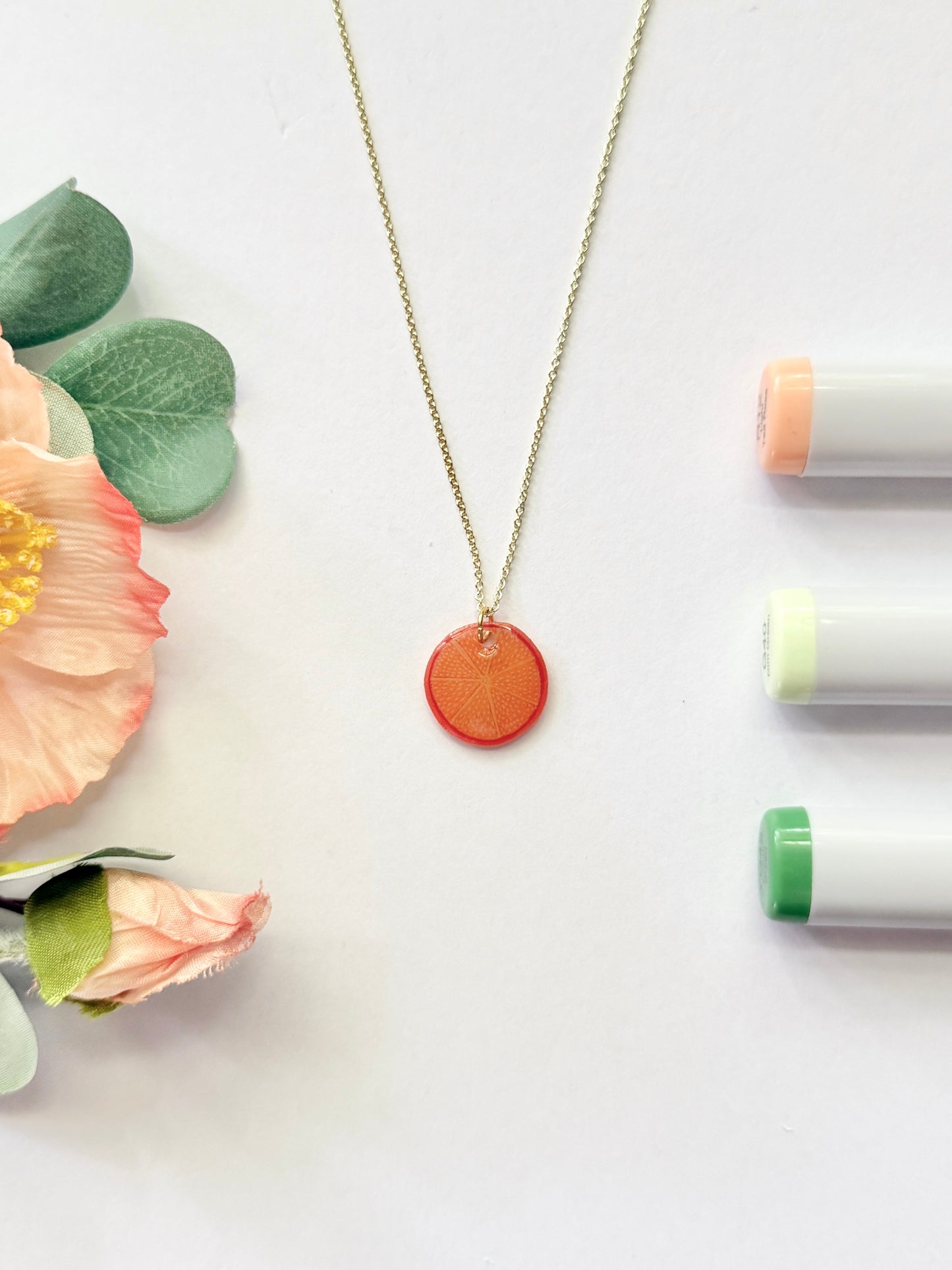 Hand-Illustrated Orange Slice | Handmade Acrylic Necklace