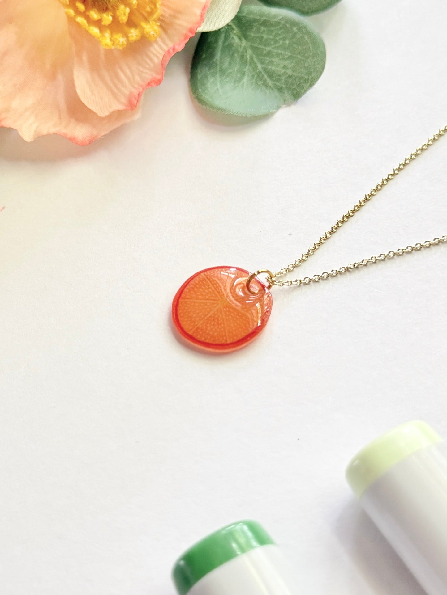Hand-Illustrated Orange Slice | Handmade Acrylic Necklace