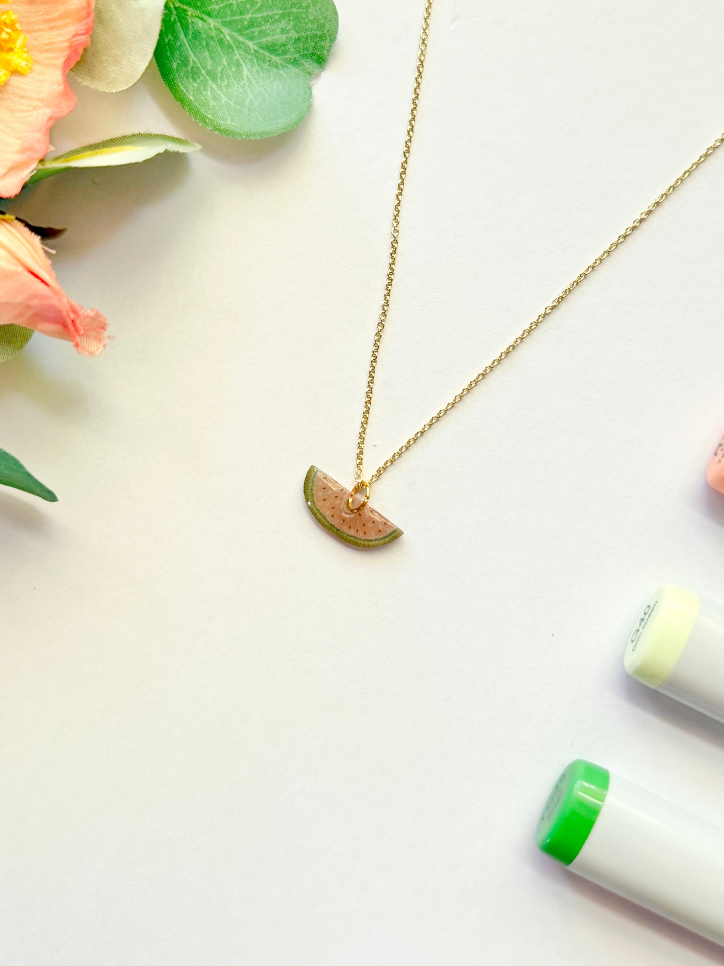 Hand-Illustrated Watermelon | Handmade Acrylic Necklace