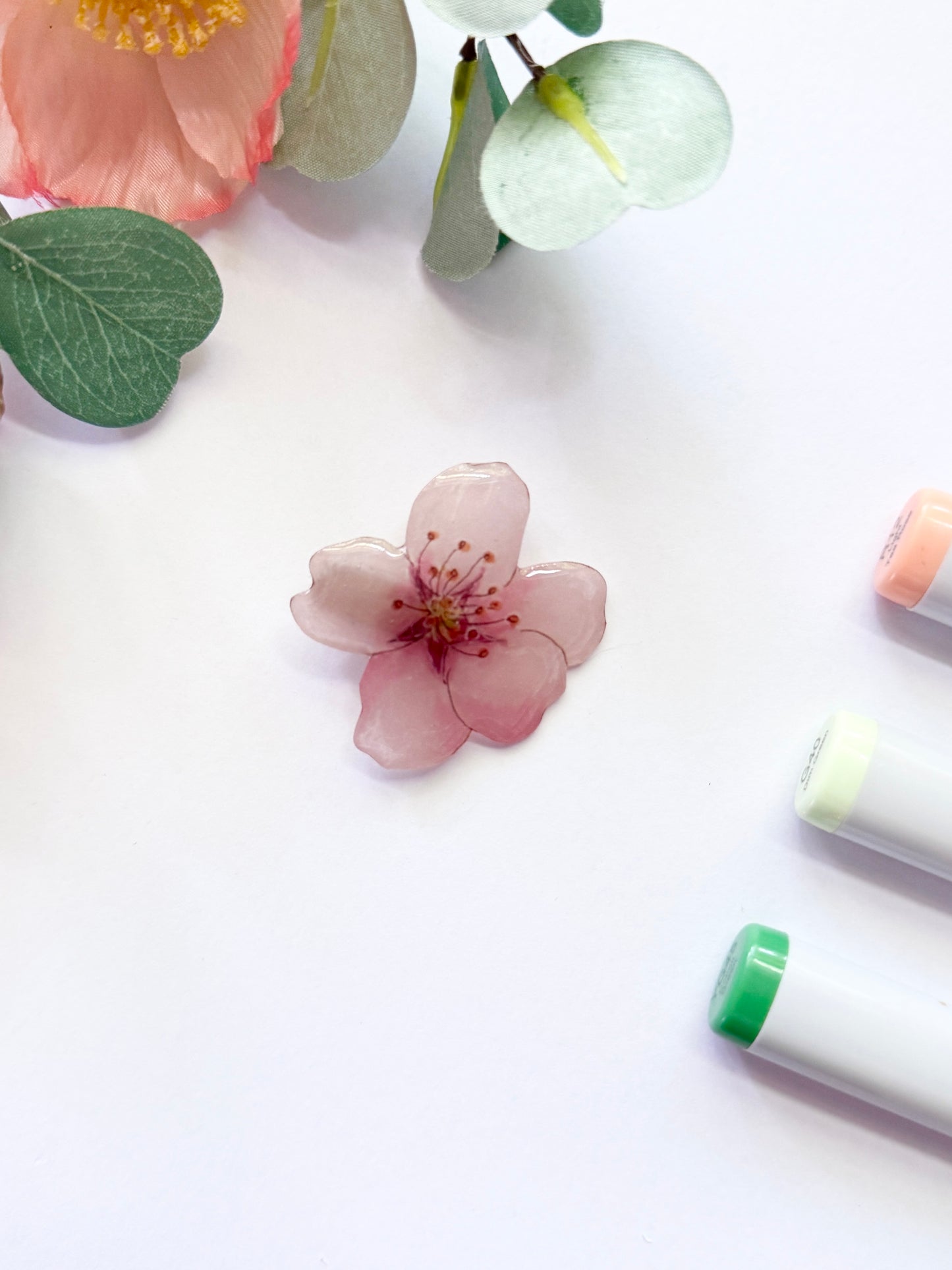 Hand-Illustrated + Handmade Cherry Blossom Resin Hair Clip