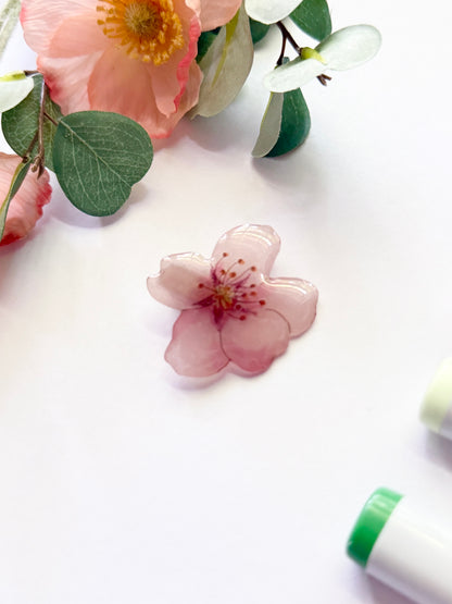 Hand-Illustrated + Handmade Cherry Blossom Resin Hair Clip