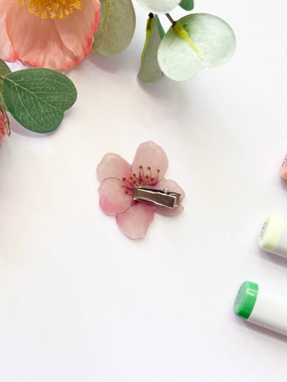Hand-Illustrated + Handmade Cherry Blossom Resin Hair Clip