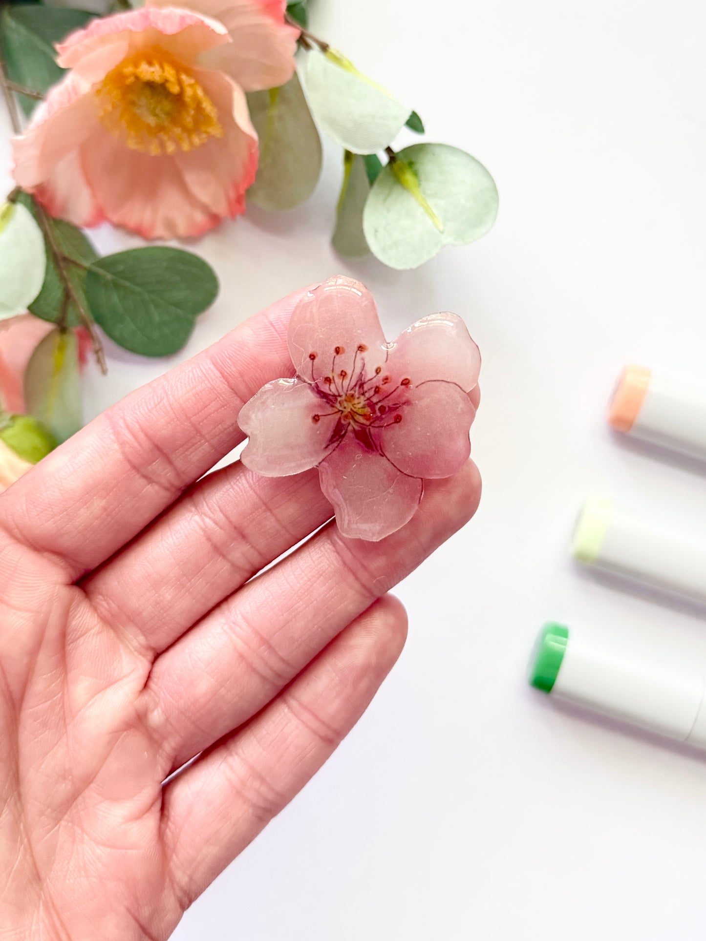 Hand-Illustrated + Handmade Cherry Blossom Resin Hair Clip
