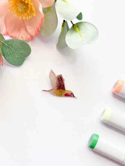 Hand-Illustrated + Handmade Hummingbird Resin Hair Clip