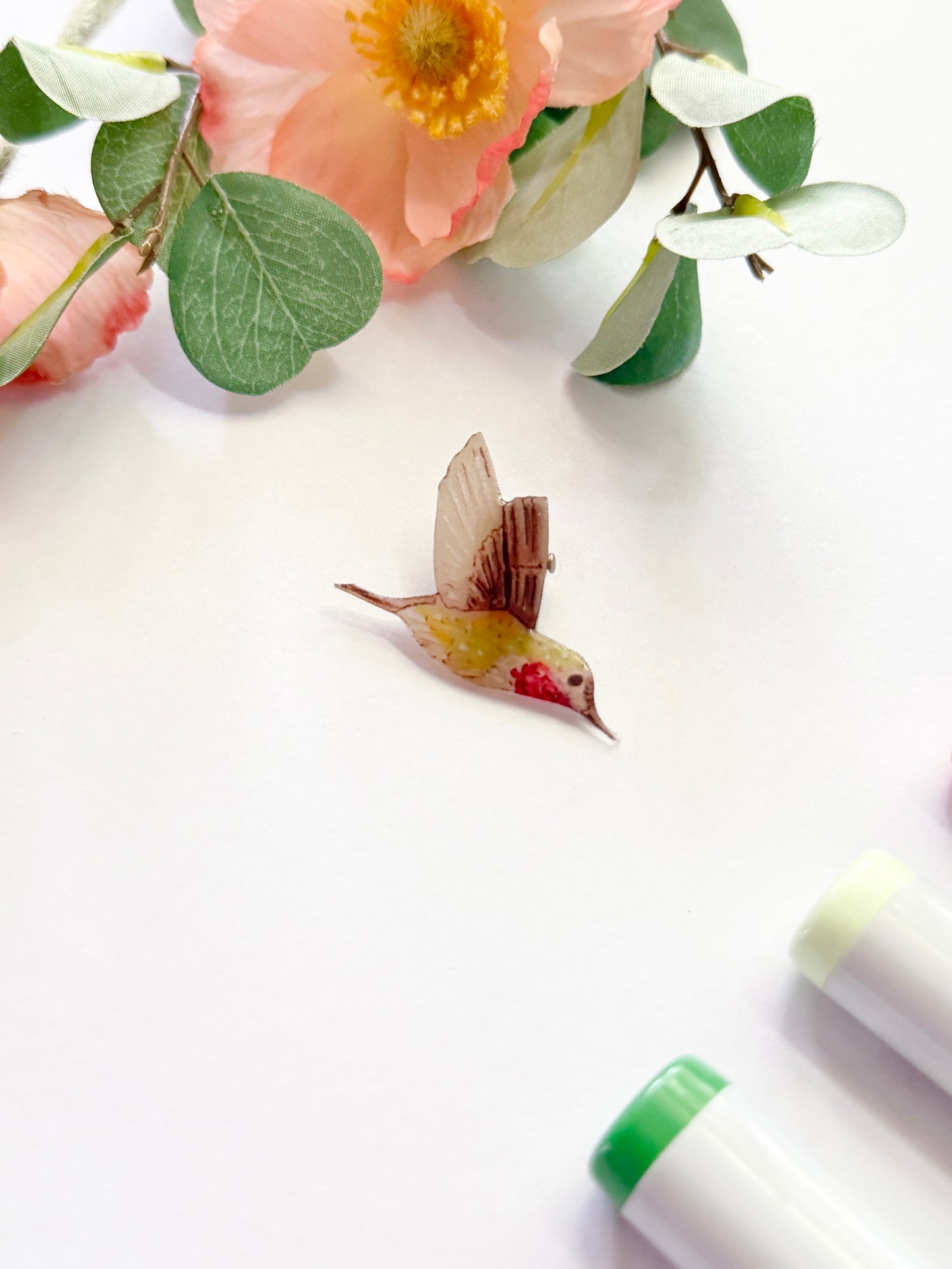 Hand-Illustrated + Handmade Hummingbird Resin Hair Clip