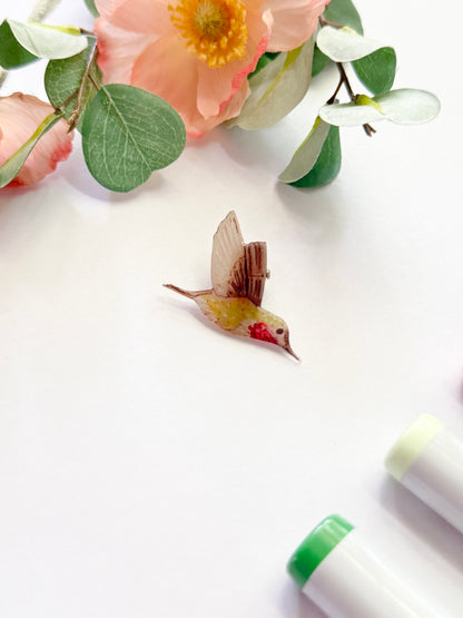 Hand-Illustrated + Handmade Hummingbird Resin Hair Clip