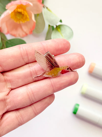 Hand-Illustrated + Handmade Hummingbird Resin Hair Clip