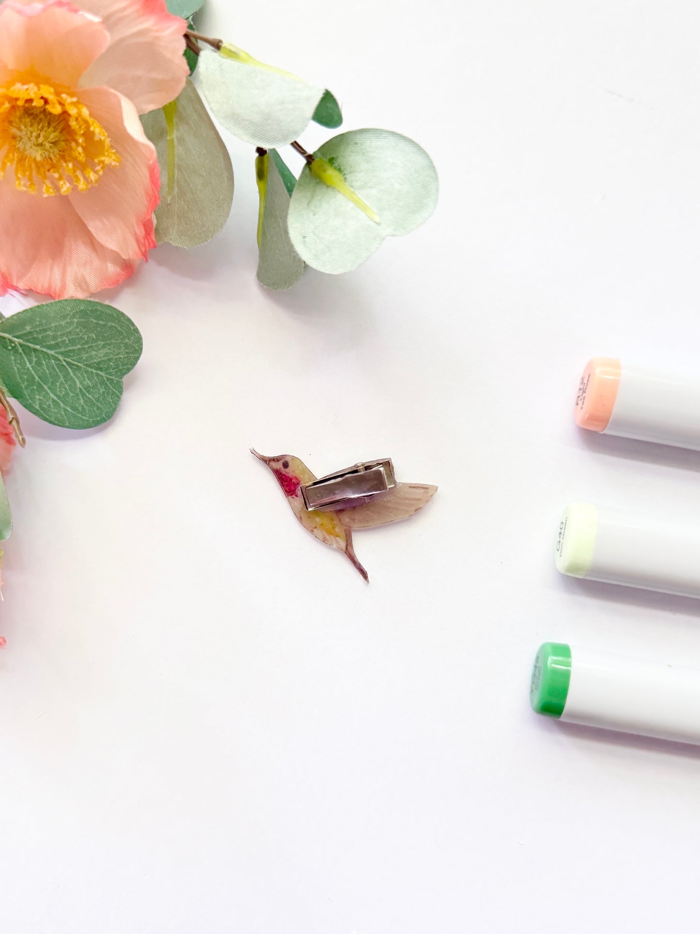 Hand-Illustrated + Handmade Hummingbird Resin Hair Clip