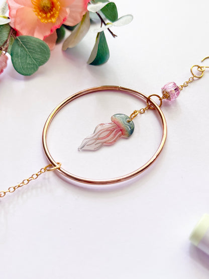 Handmade + Hand-Illustrated Jellyfish Suncatcher with Pink Beads