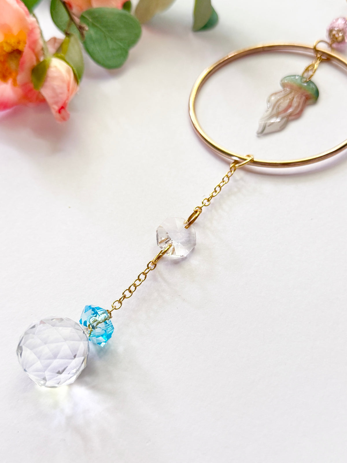 Handmade + Hand-Illustrated Jellyfish Suncatcher with Pink Beads