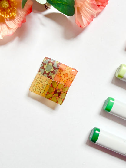 Hand-Illustrated + Handmade Quilt Squares Resin Hair Clip