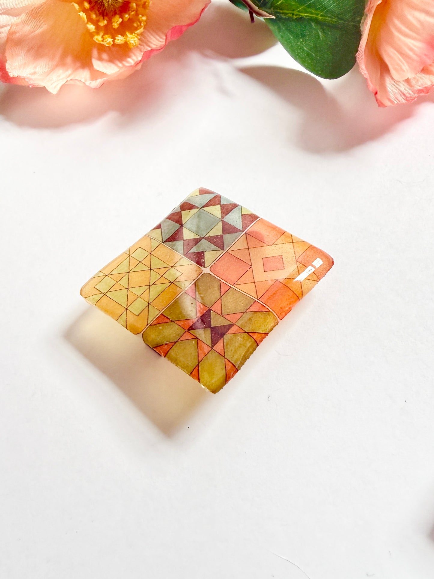Hand-Illustrated + Handmade Quilt Squares Resin Hair Clip