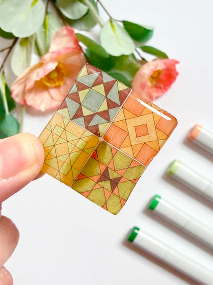 Hand-Illustrated + Handmade Quilt Squares Resin Hair Clip