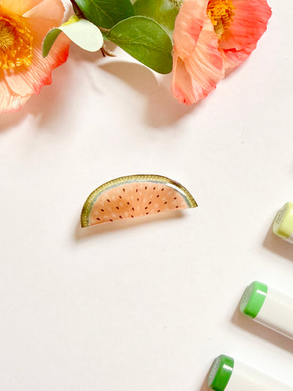 Hand-Illustrated + Handmade Watermelon Resin Hair Clip
