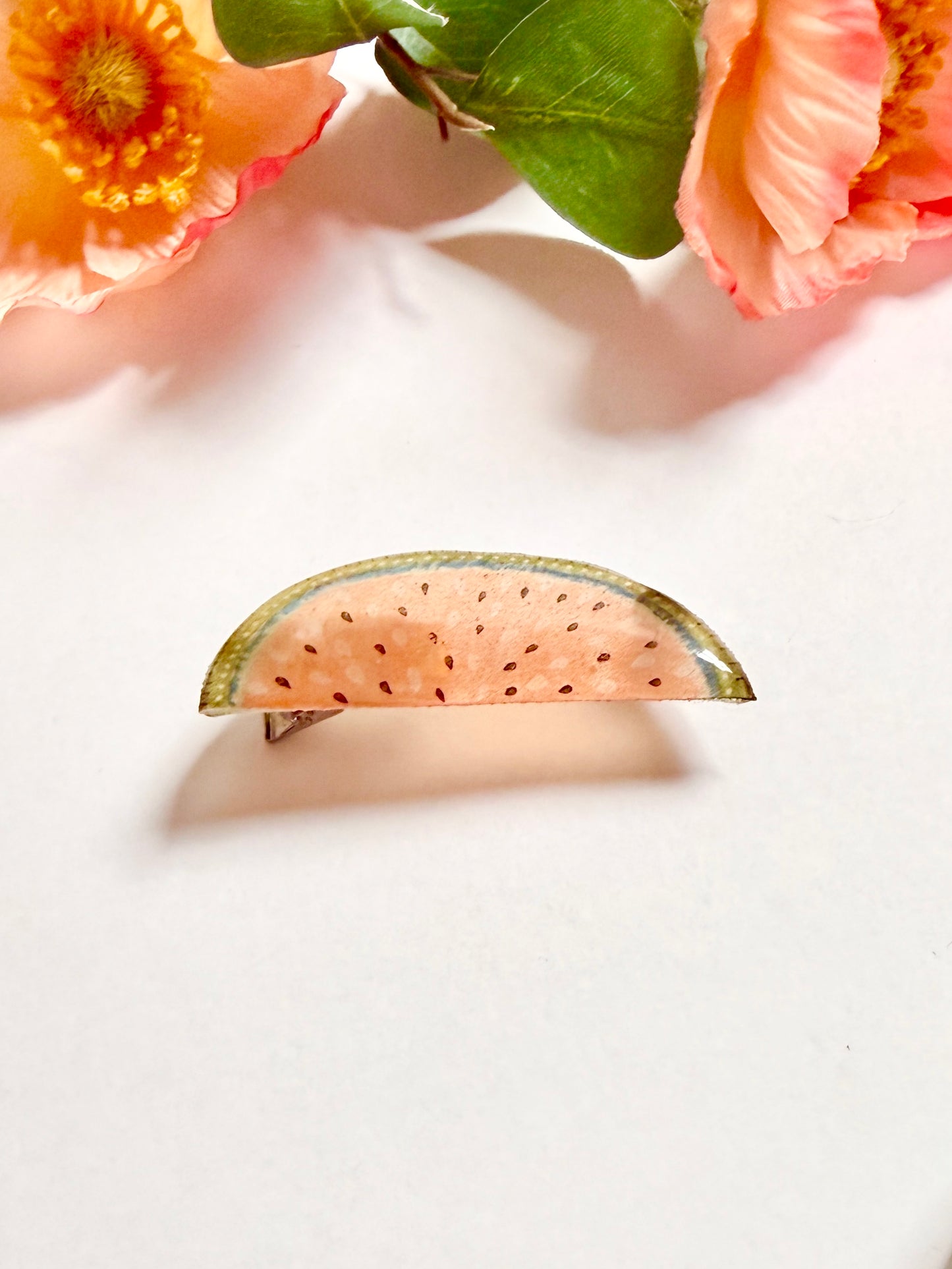 Hand-Illustrated + Handmade Watermelon Resin Hair Clip