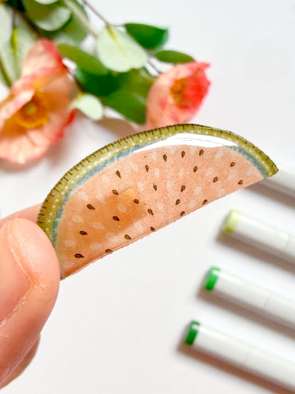 Hand-Illustrated + Handmade Watermelon Resin Hair Clip