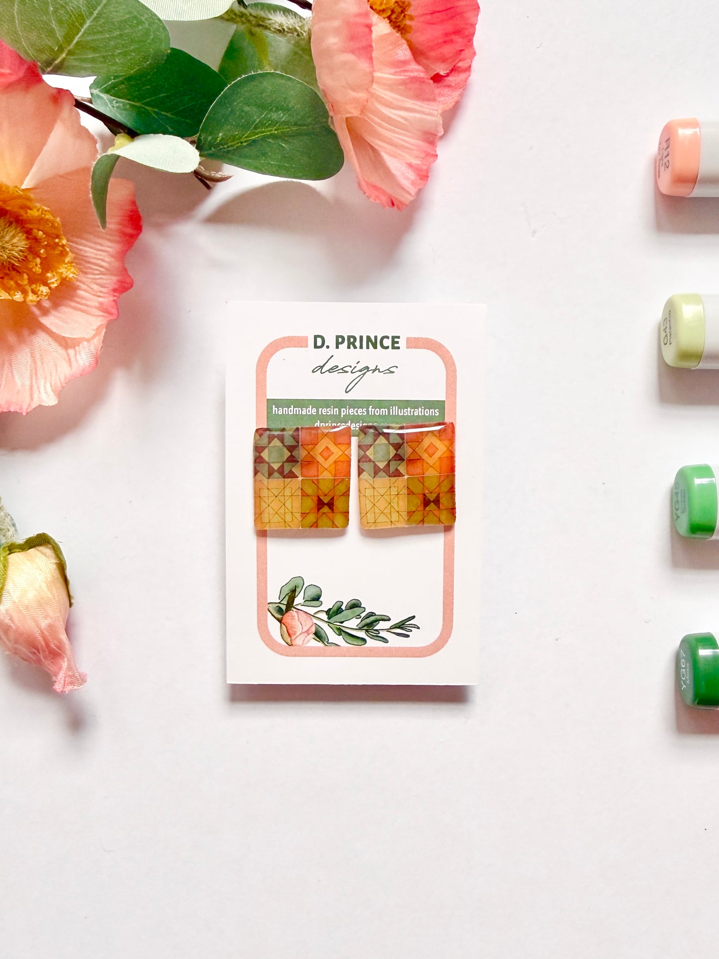 Handmade Acrylic + Resin Stud Earrings | Quilt Squares
