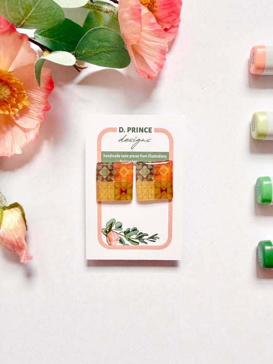 Handmade Acrylic + Resin Stud Earrings | Quilt Squares