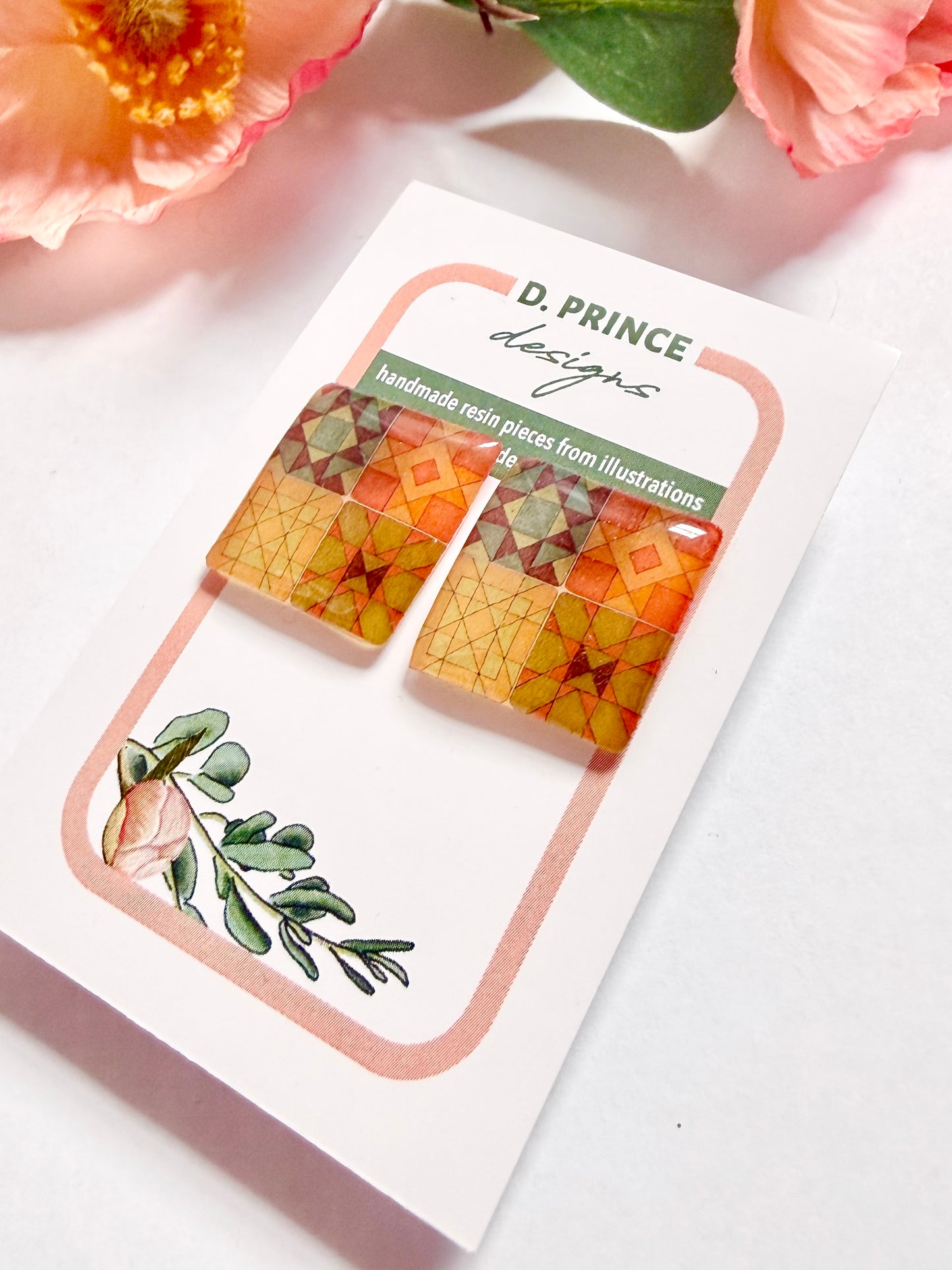 Handmade Acrylic + Resin Stud Earrings | Quilt Squares