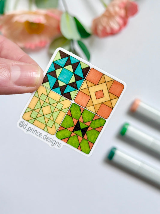 Hand-Illustrated Quilt Squares | 2" Vinyl Sticker