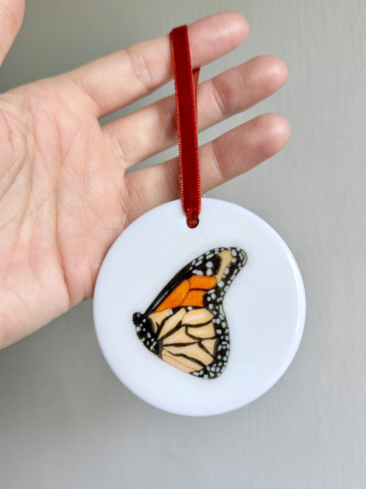 Monarch | White Ceramic Ornament with Brown Velvet Tassel
