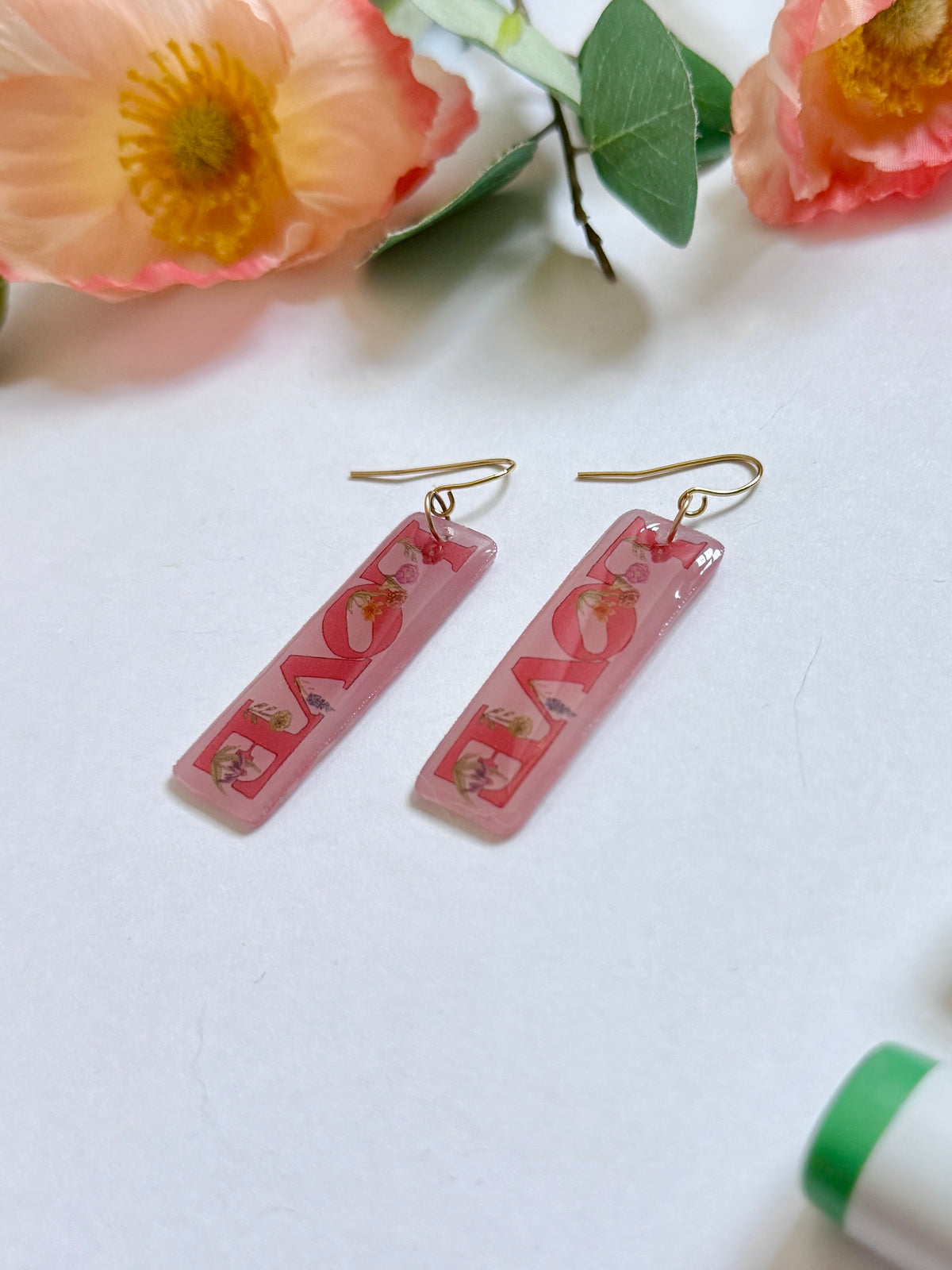 Hand-Illustrated Love with Flowers | Handmade Acrylic + Resin Dangle Earrings