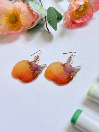 Hand-Illustrated Floral Pumpkins | Handmade Acrylic + Resin Dangle Earrings