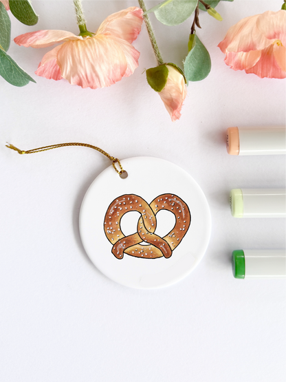 Pretzel | White Ceramic Ornament with Gold Tassel