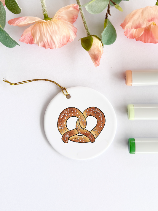 Pretzel | White Ceramic Ornament with Gold Tassel