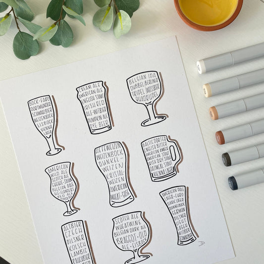 Beer Glass Styles | Recycled Cardstock Print